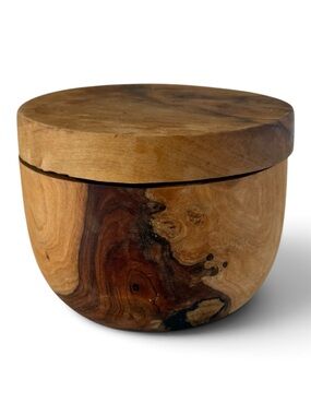 Hand Turned Natural Wood Lidded Trinket Box Figured Grain Boho Decor 4x3.5